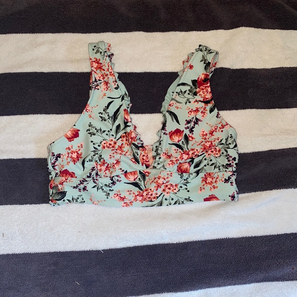 Light Blue Swimsuit Top with Floral Pattern